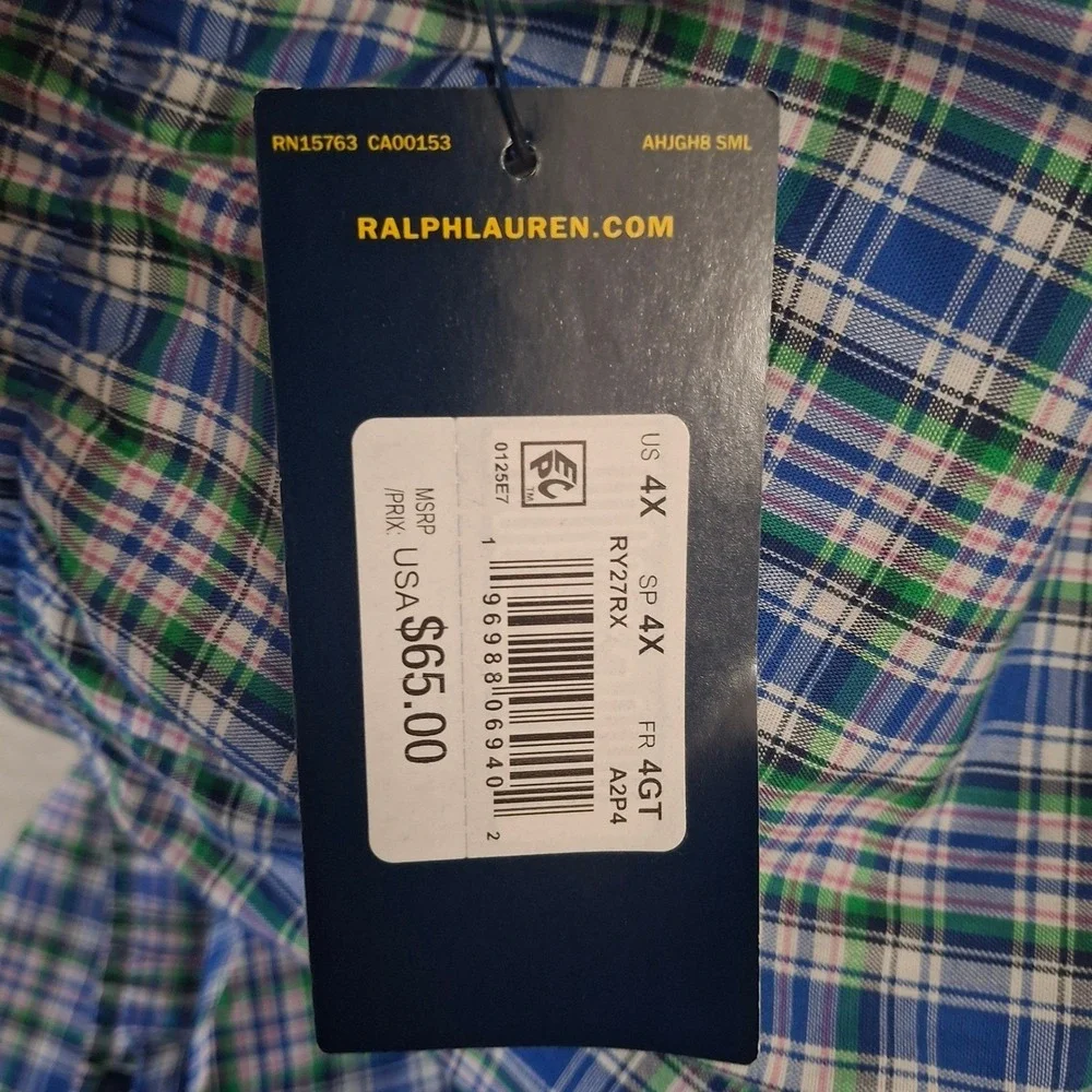 Polo Ralph Lauren Mens 4X Pajama Pants Blue Green Plaid Cotton Sleepwear RY27RX